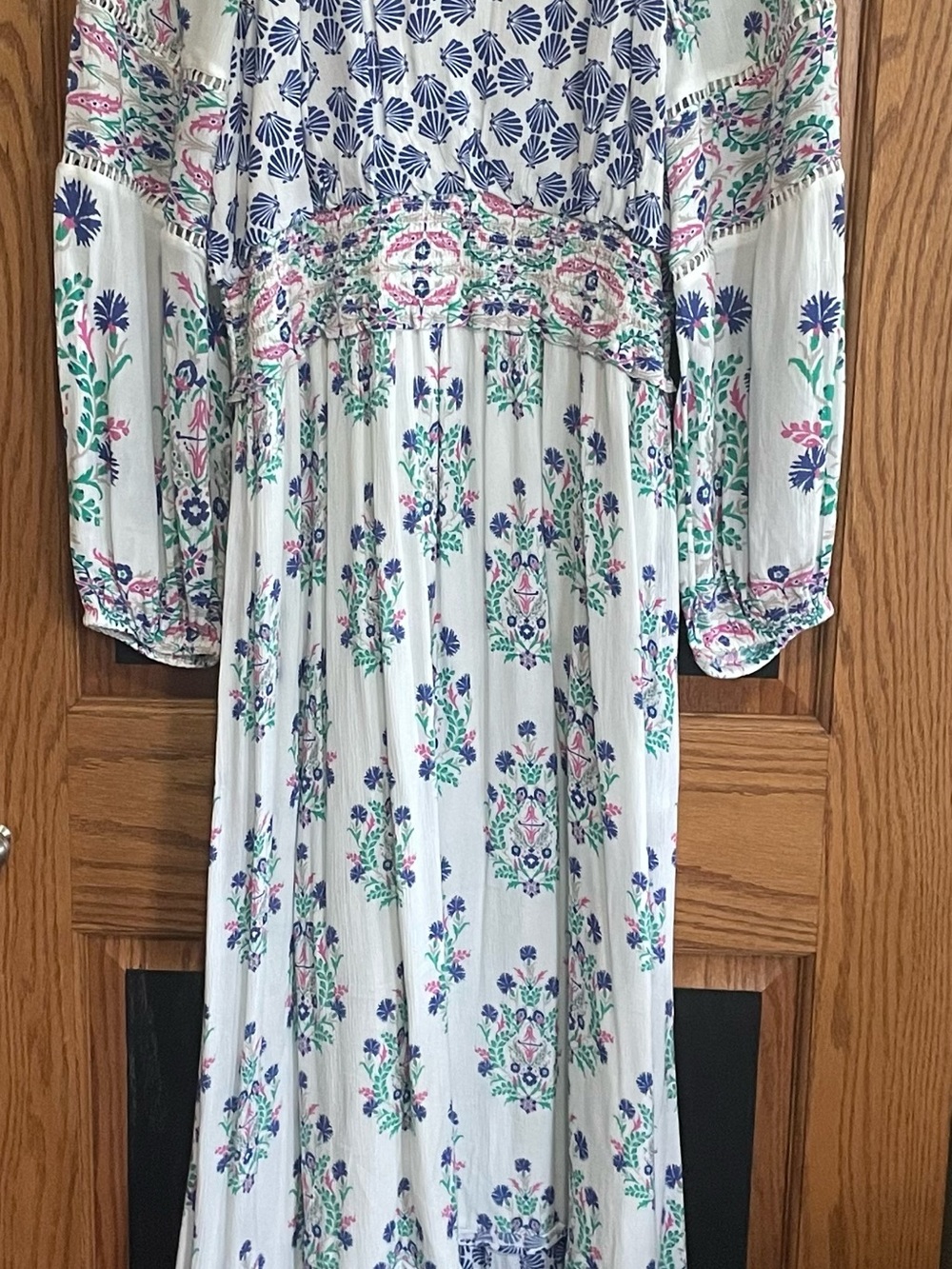 NWT: Chico's Cream Maxi Dress with Blue, Pink & Green Floral Print